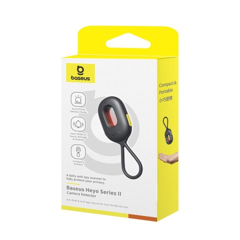 Wykrywacz ukrytych kamer Baseus Heyo Series II z alarmem i mini latarką + kabel Baseus Simple USB-A - USB-C - czarny