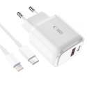 Ładowarka Sieciowa Tech-Protect C20W 2-Portowa PD 20W / QC3.0 + Kabel Lightning - Biała