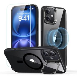 ESR Classic Hybrid Kickstand HaloLock MagSafe etui ze stojakiem i szkłem hartowanym do iPhone 16 przezroczysty/czarny (Clear/Bla