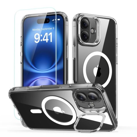 ESR Classic Hybrid Kickstand HaloLock MagSafe & Tempered Glass iPhone 16 Plus przezroczysty biały