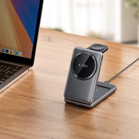 Tech-Protect Qi15W-A42 3w1 magnetyczna Ładowarka bezprzewodowa MagSafe szary kosmiczny