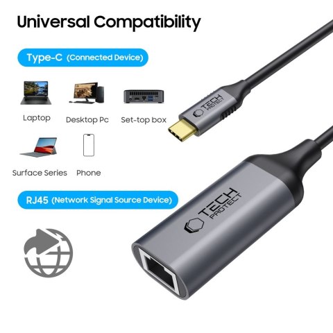 Tech-Protect UltraBoost Adapter USB-C do Ethernet RJ45 1000Mbps Czarny