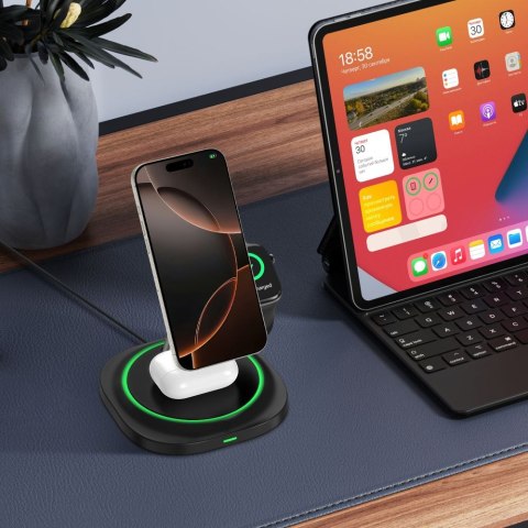 Tech-Protect Qi15W-A46 3w1 magnetyczna Ładowarka bezprzewodowa MagSafe czarny
