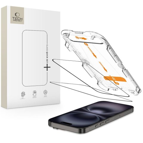 Szkło Hartowane Tech-Protect Quick Set+ 2-Pack do iPhone 15 / 16 - Czarne
