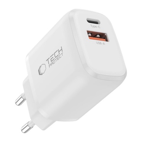 Tech-Protect NCA20 2-portowa ładowarka sieciowa PD 20W / QC3.0 + kabel Lightning biały