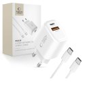 Tech-Protect NCA20 2-portowa ładowarka sieciowa PD 20W / QC3.0 + kabel Type-C biały