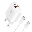 Tech-Protect NCA20 2-portowa ładowarka sieciowa PD 20W / QC3.0 + kabel Type-C biały