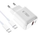 Tech-Protect NCA20 2-portowa ładowarka sieciowa PD 20W / QC3.0 + kabel Type-C biały