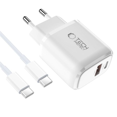 Tech-Protect NCA20 2-portowa ładowarka sieciowa PD 20W / QC3.0 + kabel Type-C biały