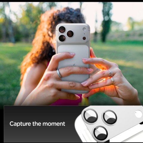 Osłona Aparatu Spigen Optik Pro XL Glas.tR "EZ Fit" Camera Protector iPhone 17 Pro Max Srebrna