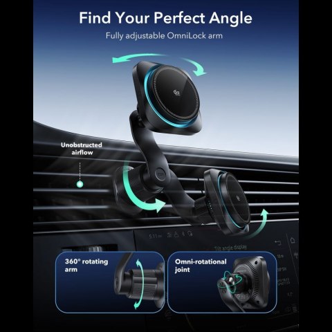 ESR Omnilock Cryoboost Magnetic MAGSAFE Vent Car Mount Wirlesss Charger Qi2.2 25w Black