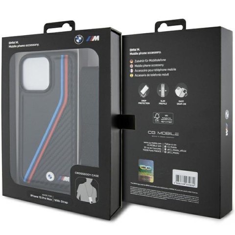 BMW BMHCP15L23PSVTK i Phone 15 Pro 6.1" czarny/black hardcase M Edition Carbon Tricolor Lines & Strap