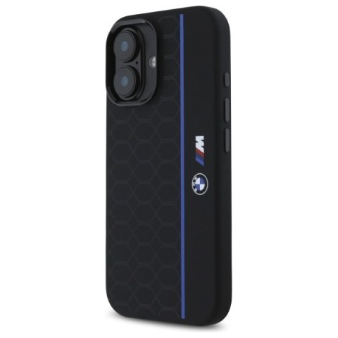 BMW BMHMP16S23SHEB i Phone 16 6.1" czarny/black hardcase Silicone Hexagon Blue Line Mag Safe