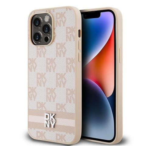 DKNY DKHCP14XPCPTSSP i Phone 14 Pro Max6.7" różowy/pink hardcase Leather Checke red Mono Pattern & Printed Stripes