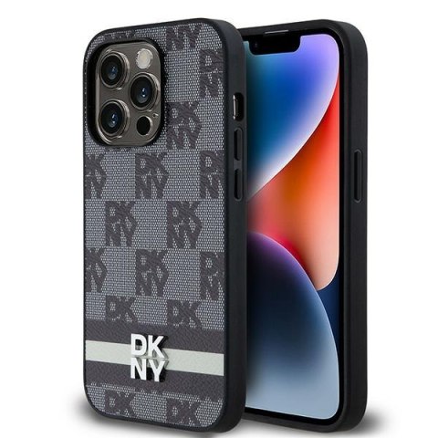 DKNY DKHCP14LPCPTSSK i Phone 14 Pro6.1" czarny/black hardcase Leather Checke red Mono Pattern & Printed Stripes