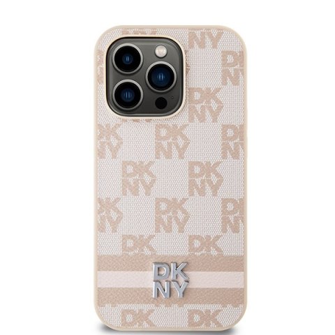 DKNY DKHCP14LPCPTSSP i Phone 14 Pro6.1" różowy/pink hardcase Leather Checke red Mono Pattern & Printed Stripes