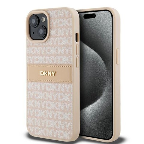 DKNY DKHCP15SPRTHSLP i Phone 15 / 14 / 136.1" różowy/pink hardcase Leather Mono Stripe & Metal Logo