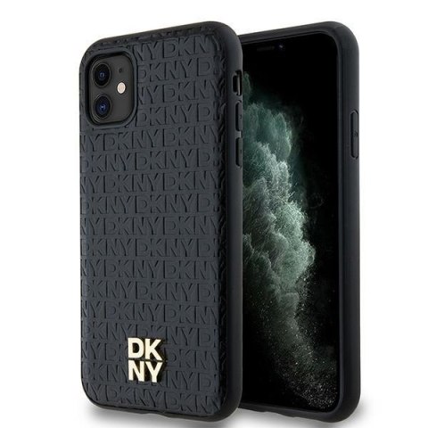 DKNY DKHMN61PSHRPSK i Phone 11 / Xr 6.1"czarny/black hardcase Leather Monogram Pattern Metal Logo Mag Safe