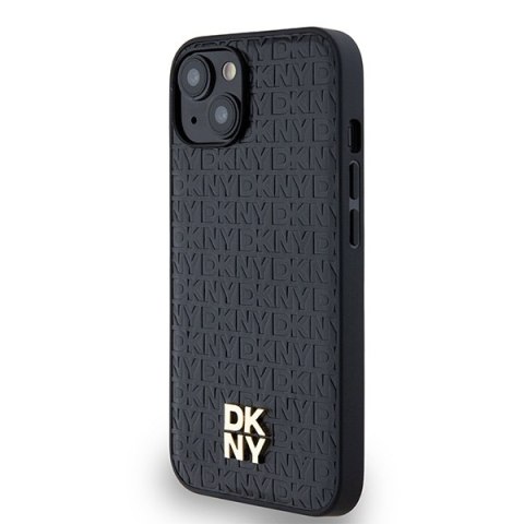 DKNY DKHMP14SPSHRPSK i Phone 14 / 15 / 13czarny/black hardcase Leather Monogram Pattern Metal Logo Mag Safe