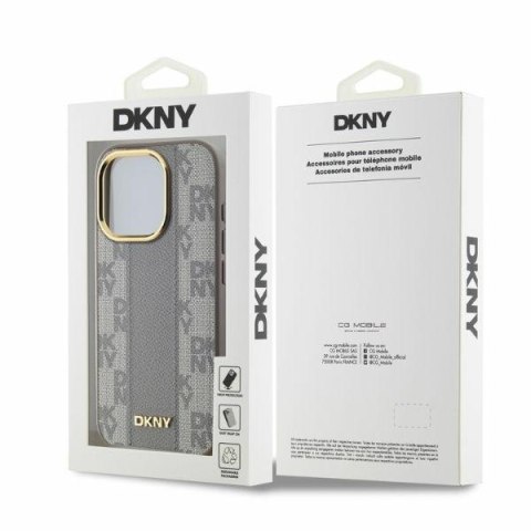 DKNY DKHMP15LPCPVSLE i Phone 15 Pro6.1" beżowy/beige hardcase Leather Checke red Mono Pattern Mag Safe