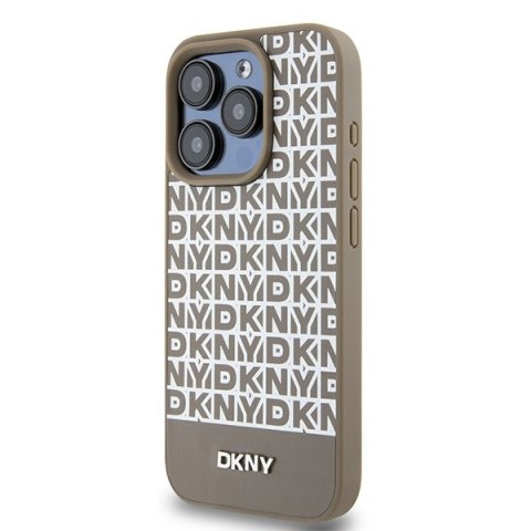 DKNY DKHMP15XPSOSPW i Phone 15 Pro Max6.7" brązowy/brown hardcase Leather Printed Pattern Metal Logo Mag Safe