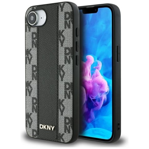 Etui DKNY Leather Checke red Mono Pattern Mag Safe do i Phone 16e czarny