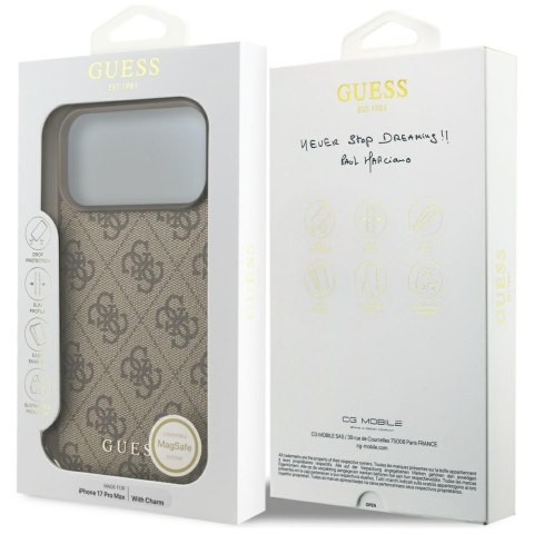 Etui Guess 4G Charms Collection Mag Safe do i Phone 17 Pro Max brązowy