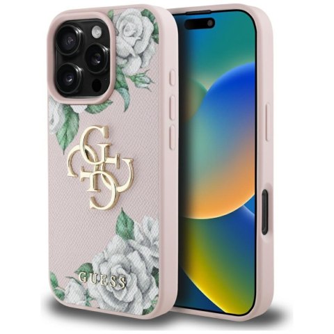 Etui Guess Grained Roses Big 4G logo do i Phone 16 Pro Max różowy