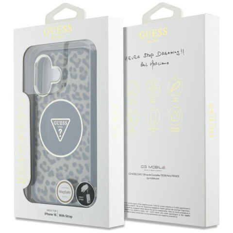Etui Guess HC IML Leopard Triangle Cord Strap do i Phone 16 Mag Safe brązowy