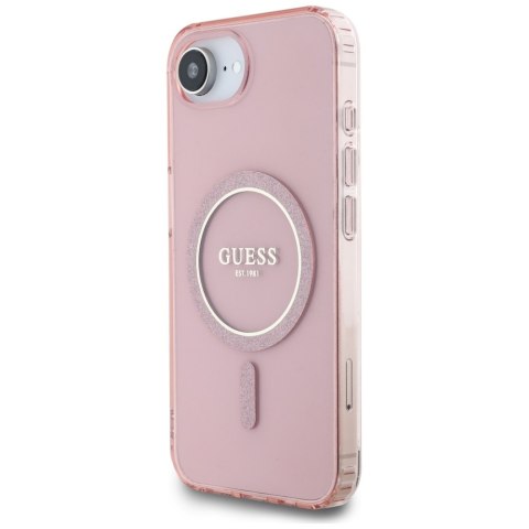 Etui Guess IML Glitter Circle Mag Safe do i Phone 16e różowy