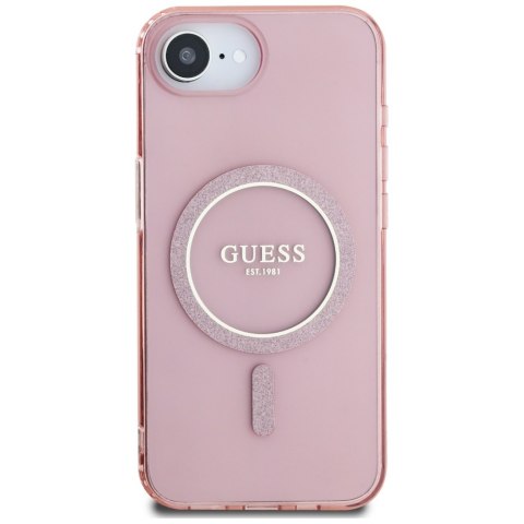 Etui Guess IML Glitter Circle Mag Safe do i Phone 16e różowy