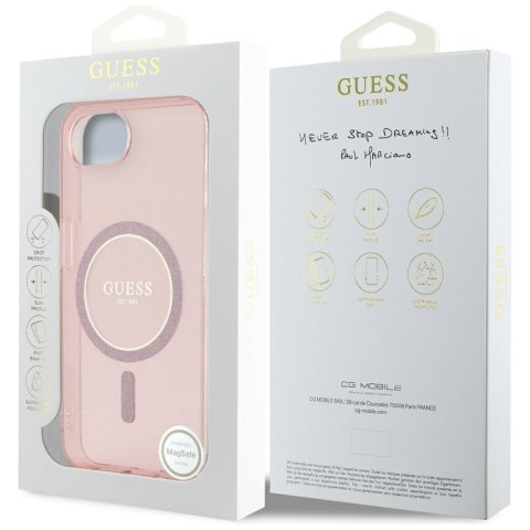 Etui Guess IML Glitter Circle Mag Safe do i Phone 16e różowy