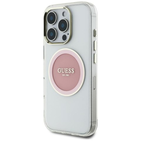 Etui Guess IML Metal Colo red Circle Classic Logo Mag Safe do i Phone 16 Pro Max różowy