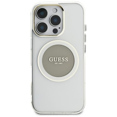 Etui Guess IML Metal Colo red Circle Classic Logo Mag Safe do i Phone 16 Pro Max szary