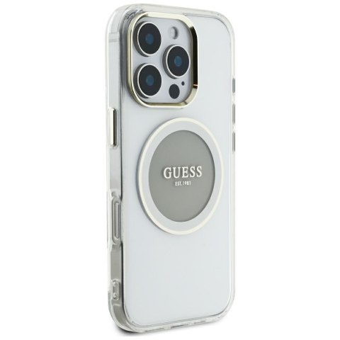Etui Guess IML Metal Colo red Circle Classic Logo Mag Safe do i Phone 16 Pro Max szary