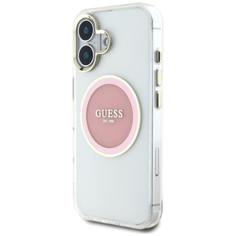 Etui Guess IML Metal Colo red Circle Classic Logo Mag Safe do i Phone 16 różowy