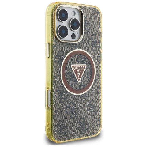 Etui Guess IML Metal Glitter 4G Circle Triangle Mag Safe do i Phone 16 Pro Max brązowy