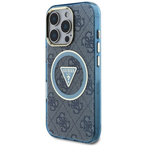 Etui Guess IML Metal Glitter 4G Circle Triangle Mag Safe do i Phone 16 Pro niebieski