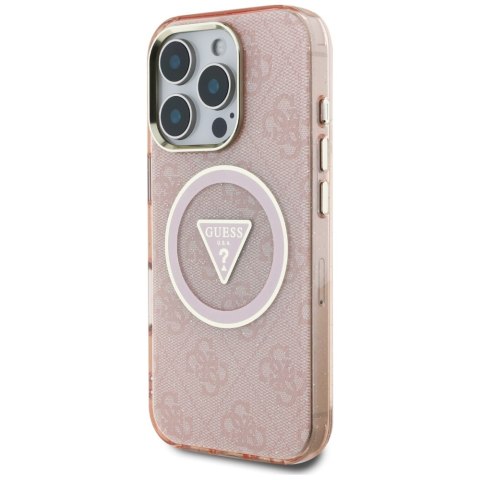 Etui Guess IML Metal Glitter 4G Circle Triangle Mag Safe do i Phone 16 Pro różowy