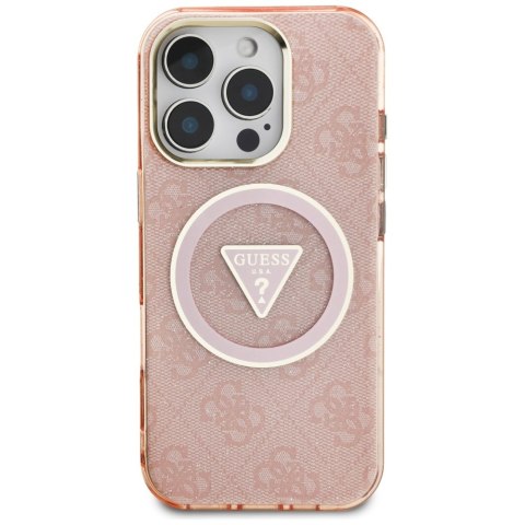 Etui Guess IML Metal Glitter 4G Circle Triangle Mag Safe do i Phone 16 Pro różowy