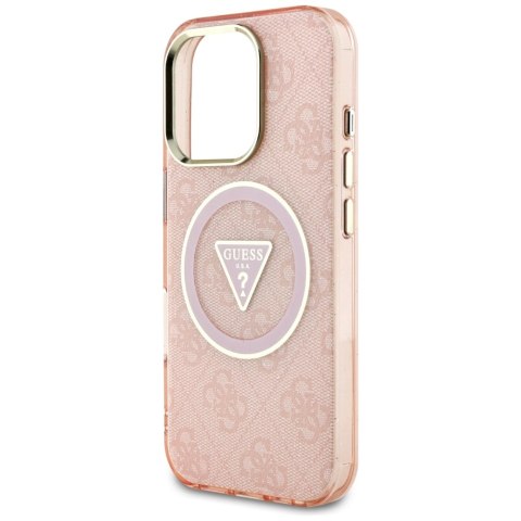 Etui Guess IML Metal Glitter 4G Circle Triangle Mag Safe do i Phone 16 Pro różowy
