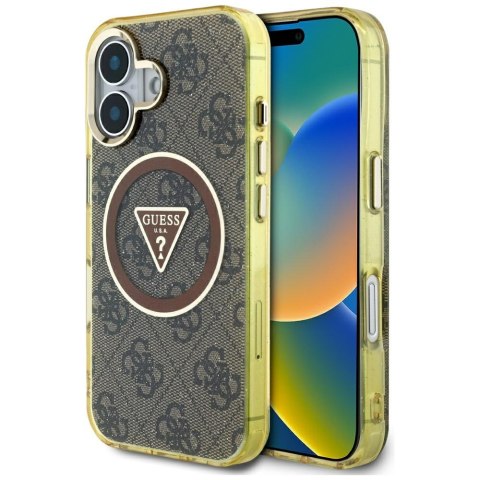 Etui Guess IML Metal Glitter 4G Circle Triangle Mag Safe do i Phone 16 brązowy