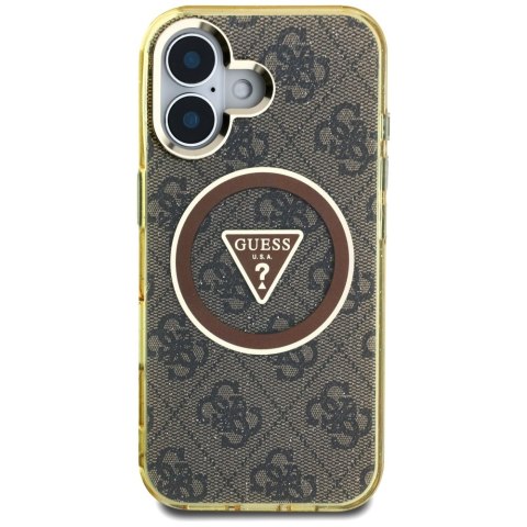 Etui Guess IML Metal Glitter 4G Circle Triangle Mag Safe do i Phone 16 brązowy