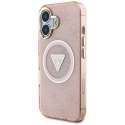 Etui Guess IML Metal Glitter 4G Circle Triangle Mag Safe do i Phone 16 różowy
