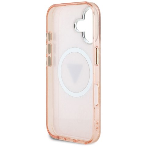 Etui Guess IML Metal Glitter 4G Circle Triangle Mag Safe do i Phone 16 różowy