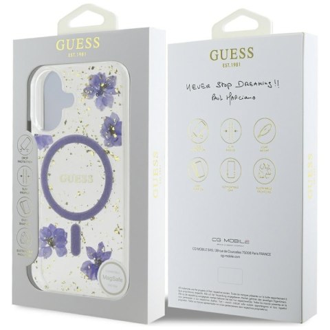 Etui Guess Resin Flowers Glitter Mag Safe do i Phone 16 fioletowy