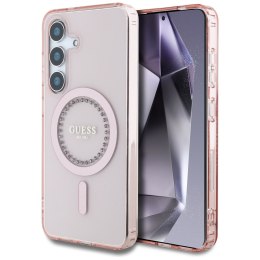 Etui Guess Rhinestones Printed Classic Logo Mag Safe Samsung Galaxy S25 różowy