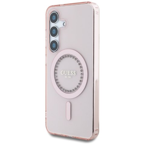 Etui Guess Rhinestones Printed Classic Logo Mag Safe Samsung Galaxy S25 różowy