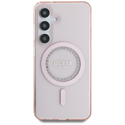 Etui Guess Rhinestones Printed Classic Logo Mag Safe Samsung Galaxy S25 różowy