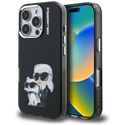 Etui Karl Lagerfeld IML Aquarelle Karl & Choupette & Logo do i Phone 16 Pro Max czarny